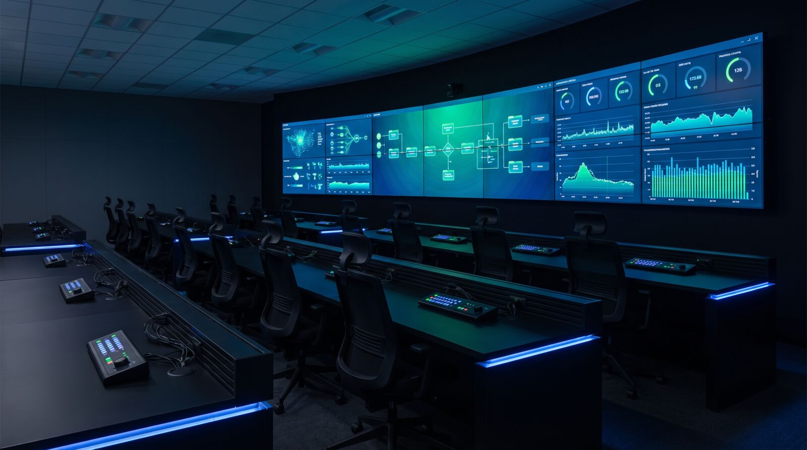 Engineer reviewing deployment pipeline on large monitor